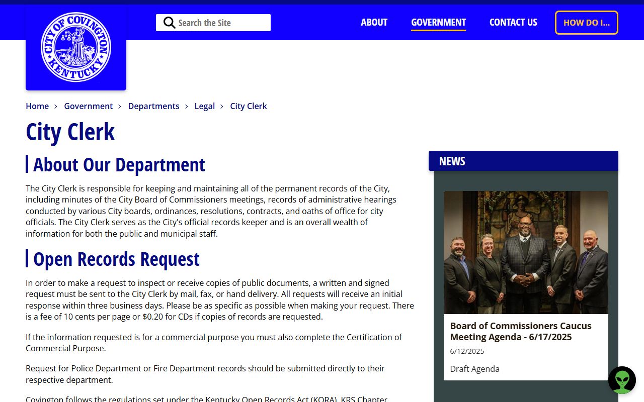 Covington city services and records information page