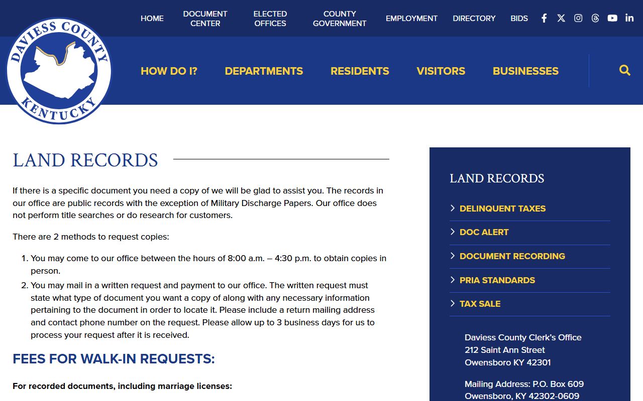 Daviess County Clerk land records page
