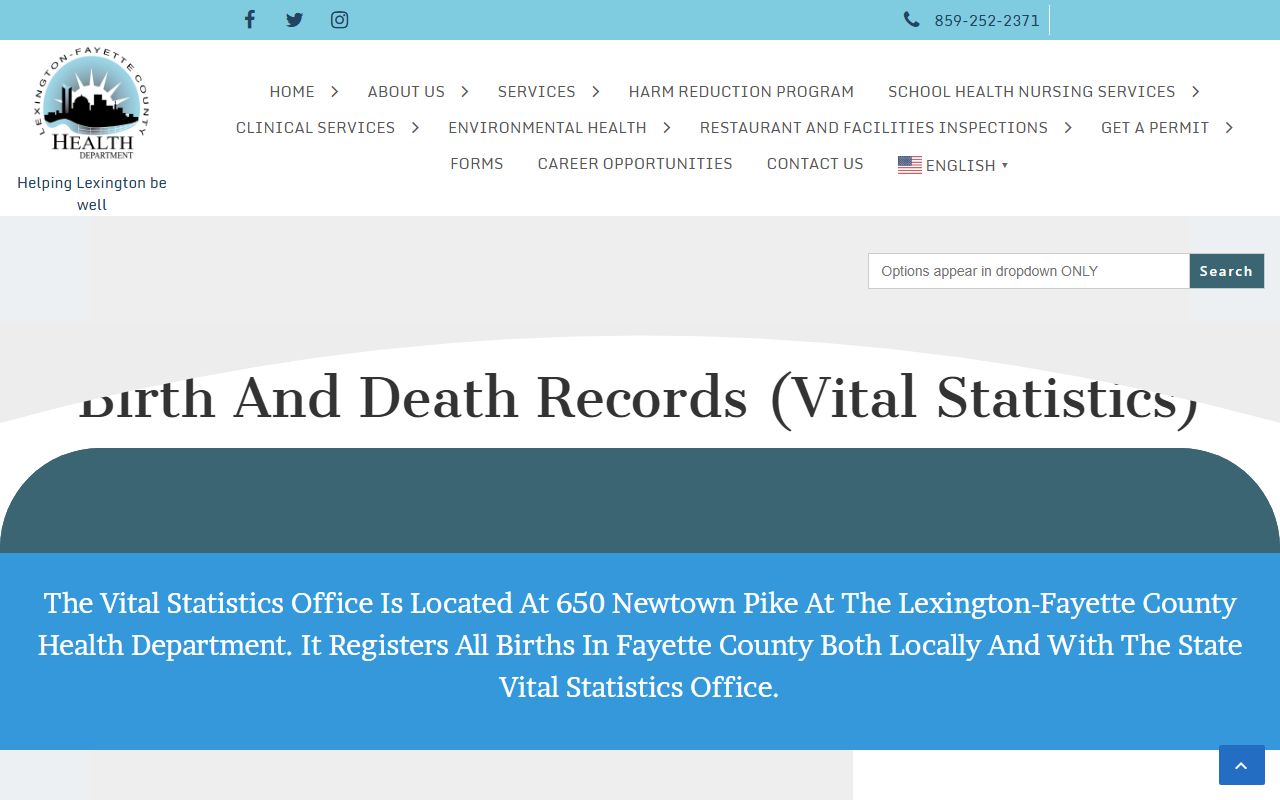 Lexington-Fayette County Health Department vital records page