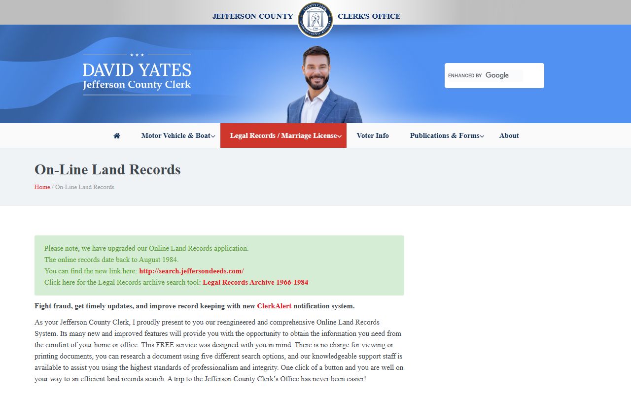 Jefferson County Clerk records information page