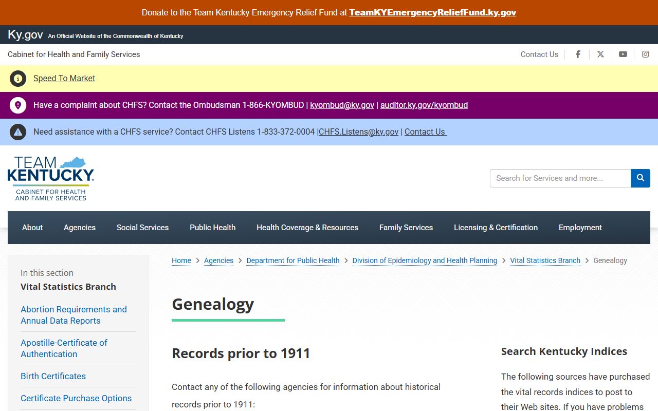 Kentucky genealogy records information page for family history research